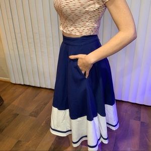 Navy Blue RockSteady Pinup Skirt With Pockets Sailor Swing Skirt